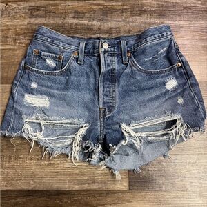 Levi’s 501 Distressed Denim Cutoff Shorts Size 28 High Rise Frayed Hem